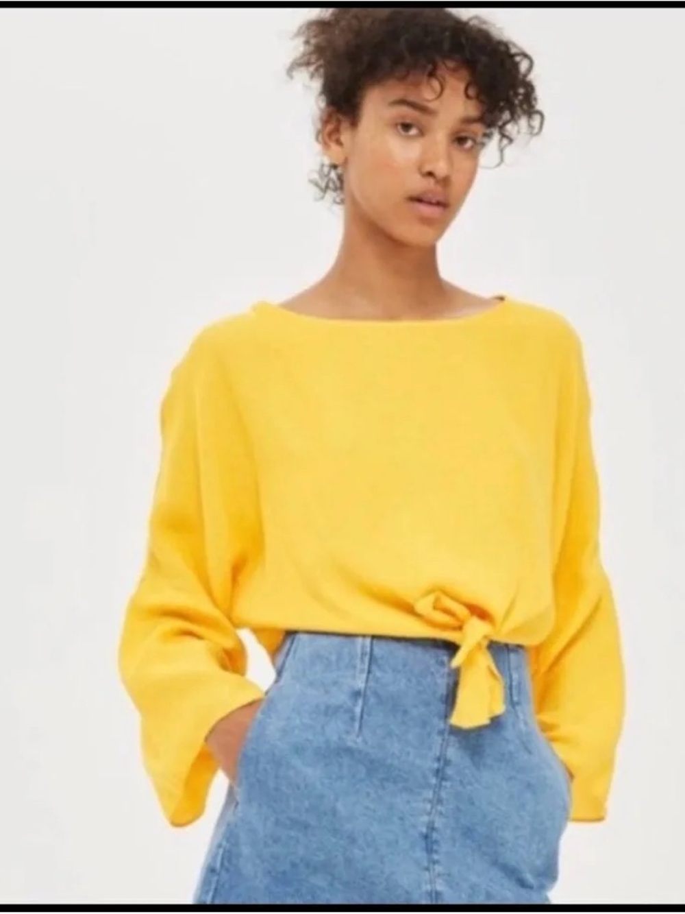 Topshop Marigold Yellow Tie-Front Knit Top with 3/4 sleeves Flowy Sz 6